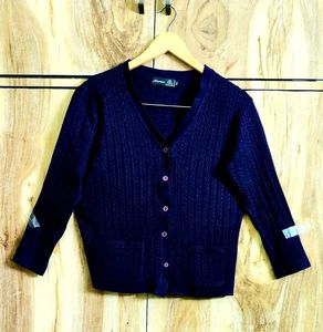 Dark Purple Colour Self Design Cardigan Size-36