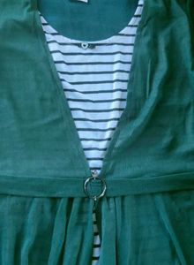 Green Cardigan &amp; Striped Top Set