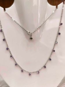 Purple Stone925 Silver Sterling Chain Necklace