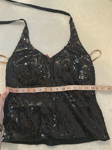 Sparkling Black Sequin Halter Top