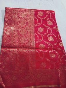 Dark Pink Dola Silk Saree With Blouse Piece