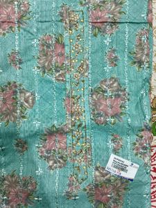Teal Floral Unstitched Suit Fabric