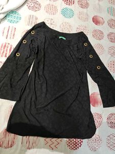 Benetton Black Eyelet Sleeve Top