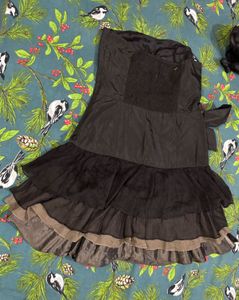 Black Strapless Ruffled Dress