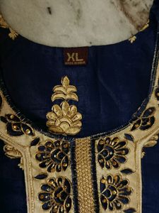 Golden Stone Work Blue A Line Kurti.