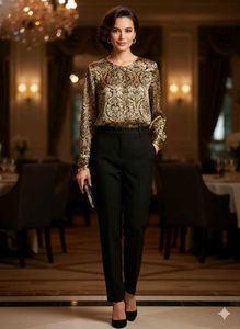 ✨ Vintage Gold & Black Damask Blouse ✨