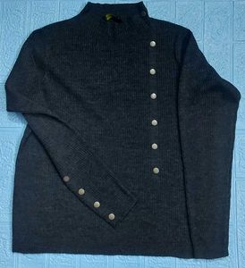 Gray Knit Button Sweater