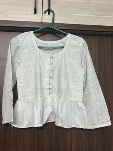 White Embroidered Peplum Top - Stitched