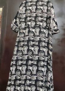 Black &amp; White Printed Anarkali Kurti For 40 Bust
