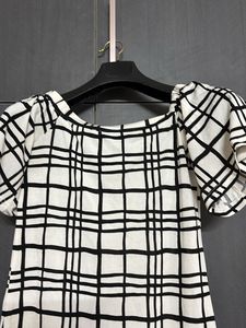 Checkered Puff Sleeve Top