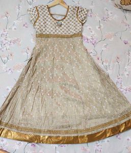 Elegant Cream & Gold Anarkali Dress