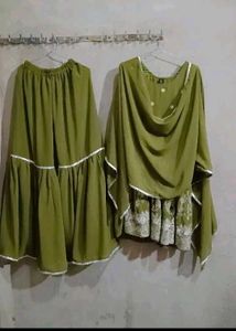 Olive Green Embroidered Garara Kurti with Dupatta