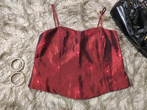 Burgundy Floral Embroidered Corset Top