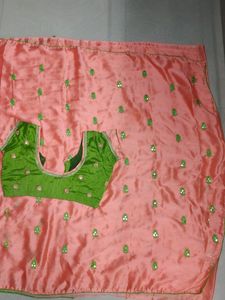 Peach Colour Saree Green Blouse