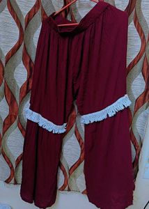 Maroon Palazzo Pants with White Fringe