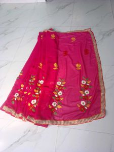 Elegant Pink Embroidered Saree