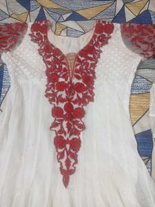White &amp; Red Embroidered Anarkali Suit