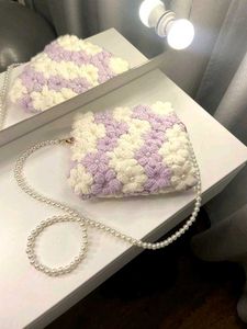 Floral Crochet Pearl Strap Bag