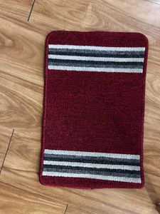 Burgundy Striped Floor Mat