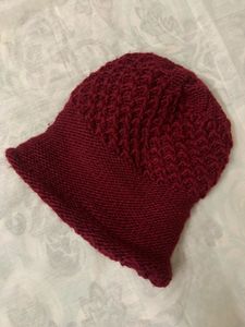 Unisex Maroon Self Design Beanie Warm Winter Cap