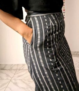 Pencil Midi Skirt With Front Slit And Pocket