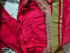 Elegant Pink &amp; Gold Embellished Indian Dress