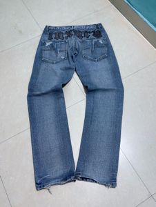 Vintage Wash Denim Jeans Embroidery Work Backside