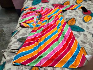 Colorful Striped Anarkali Dress