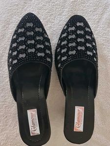 Glamour Black Embellished Mules