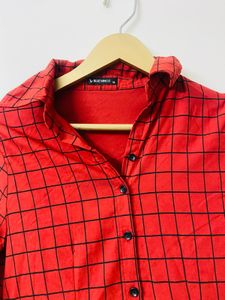 COTTINFAB Red Checked Shirt Dress