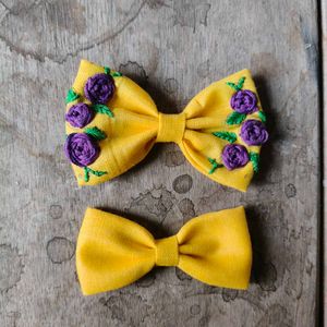Yellow Floral Hair Bow Set