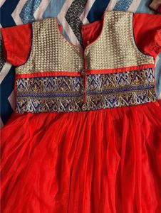 Girls' Red & Gold Party Dress