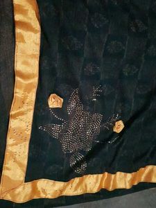 Black With Yellow Border Saree