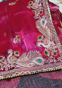Elegant Pink Embroidered Saree