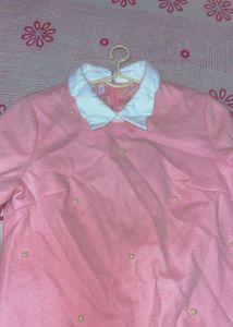 Stylish KoreanTopPink And White Koller Long Sleeve