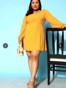 Plus Size Georgette Yellow Mini Dress