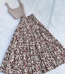 Brown Floral Tiered Maxi Skirt