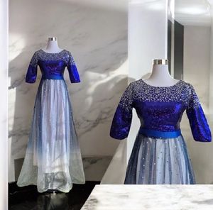 Royal blue gradient colorblocked floor length Gow