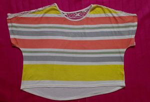 Striped Lace Crop Ti Shirt