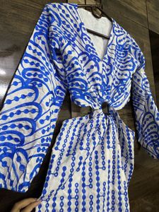 Blue &amp; White Cutout Dress
