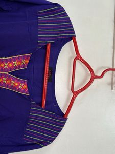 Purple Kurti With Embroidery On Neck And Sleeve