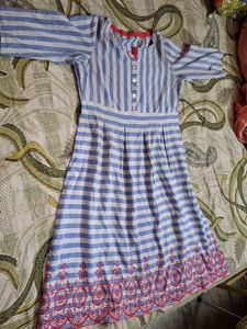 Trendy Striped Kurti Dress with Embroidered Detail