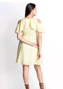 Yellow &amp; White Checked Fit and Flare Dres