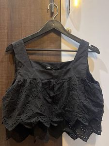 Zara Black Eyelet Crop Top