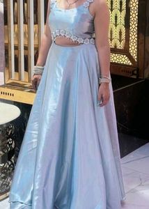 Grey Designer  Partywear Satin Gown