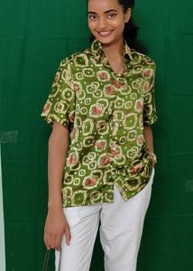 Green Patterned Short Sleeve Shirt