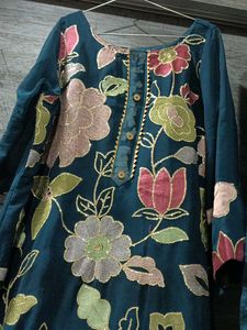 Teal Blue Kurti Pant Wedding Wear Set