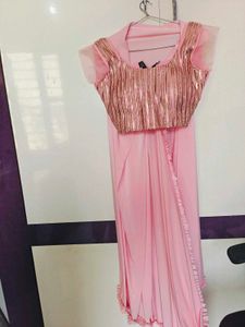 Elegant Pink Ready To Wear Saree