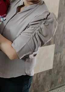 Women Grey Solid Shirt With Stylish Sleeves