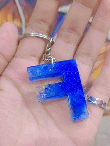 Blue 'F' Initial Keychain